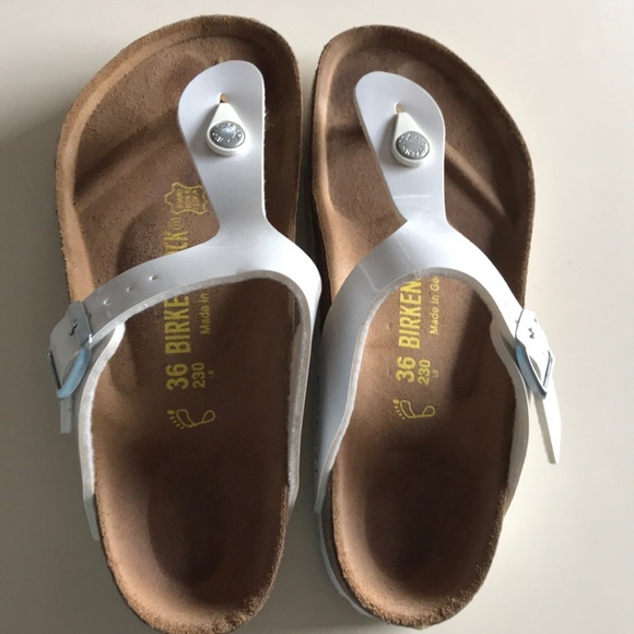 Birkenstock Shoes - Birkenstock White Patent Gizeh 36 Regular Width